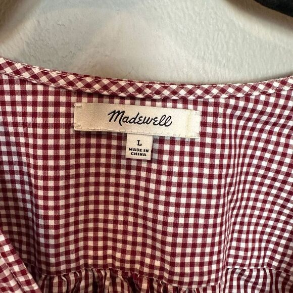Madewell Maroon and White Checkered Wrap Blouse Large - Picture 2 of 7